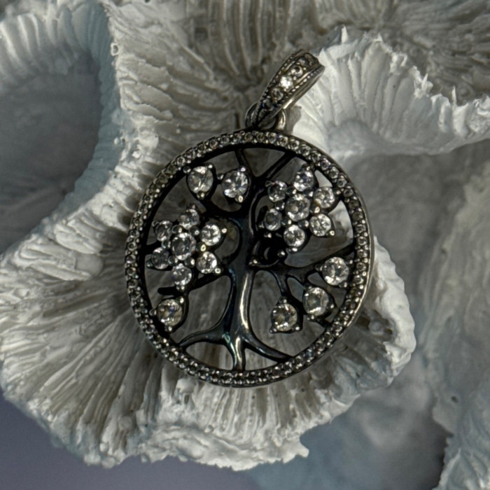 Authentic Pandora Tree Of Life 925 Sterling Silver CZ Pendant Length 1.30 Inch