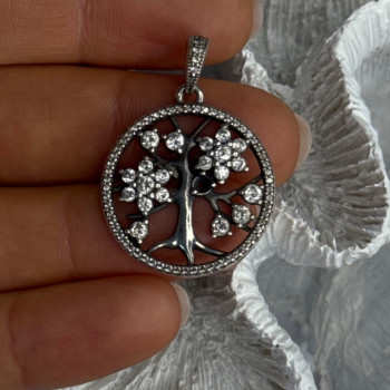 Authentic Pandora Tree Of Life 925 Sterling Silver CZ Pendant Length 1.30 Inch