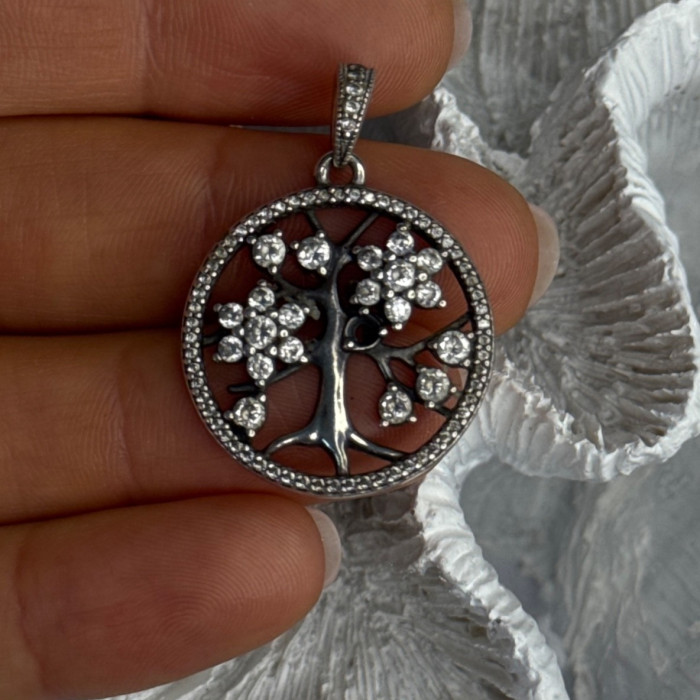 Authentic Pandora Tree Of Life 925 Sterling Silver CZ Pendant Length 1.30 Inch