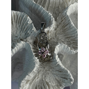 Ws 925 Sterling Silver Flip Flop Sandal Pink & White CZ Pendant Length 1.30 Inch