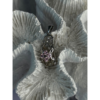 Ws 925 Sterling Silver Flip Flop Sandal Pink & White CZ Pendant Length 1.30 Inch