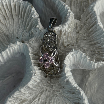 Ws 925 Sterling Silver Flip Flop Sandal Pink & White CZ Pendant Length 1.30 Inch