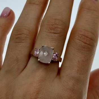 925 Sterling Silver Morganite & Spinel Ring Size 9