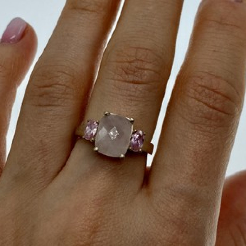 925 Sterling Silver Morganite & Spinel Ring Size 9