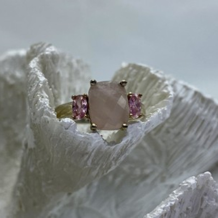 925 Sterling Silver Morganite & Spinel Ring Size 9