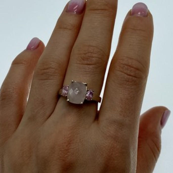 925 Sterling Silver Morganite & Spinel Ring Size 9