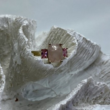 925 Sterling Silver Morganite & Spinel Ring Size 9