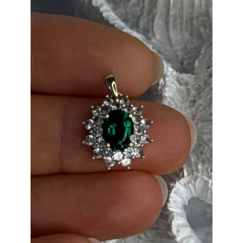 925 Sterling Silver Gold Plated Emerald & Beryl Pendant Length 0.80 Inch