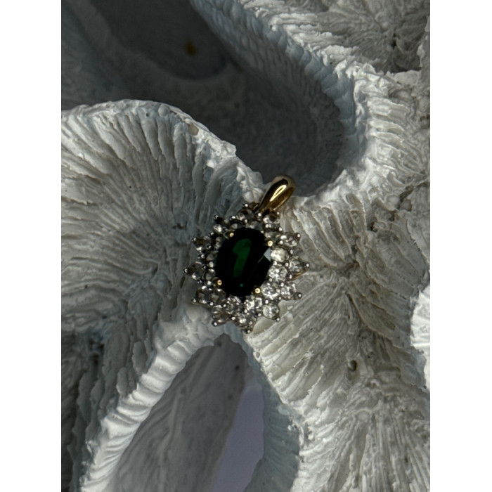 925 Sterling Silver Gold Plated Emerald & Beryl Pendant Length 0.80 Inch