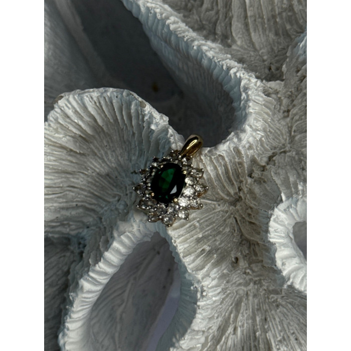 925 Sterling Silver Gold Plated Emerald & Beryl Pendant Length 0.80 Inch