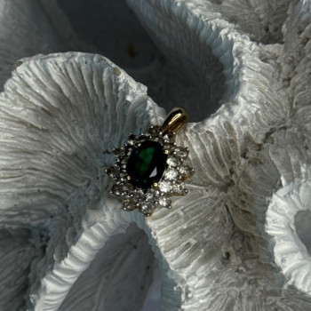 925 Sterling Silver Gold Plated Emerald & Beryl Pendant Length 0.80 Inch