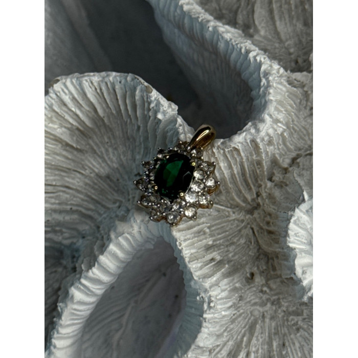 925 Sterling Silver Gold Plated Emerald & Beryl Pendant Length 0.80 Inch