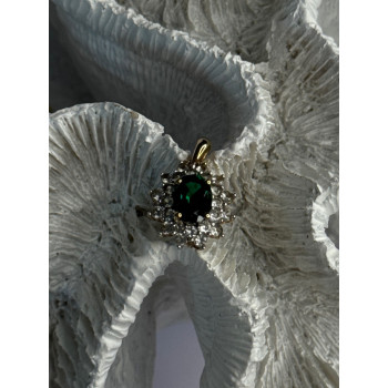 925 Sterling Silver Gold Plated Emerald & Beryl Pendant Length 0.80 Inch