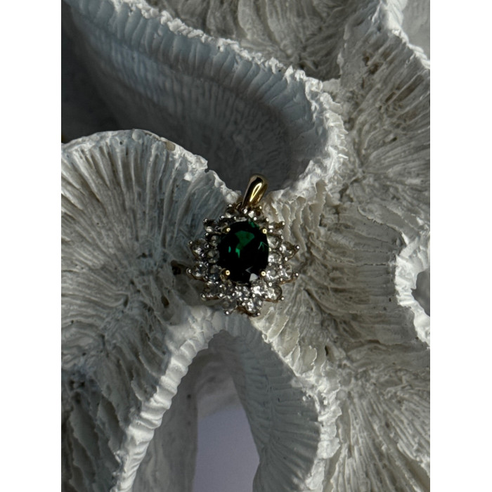 925 Sterling Silver Gold Plated Emerald & Beryl Pendant Length 0.80 Inch