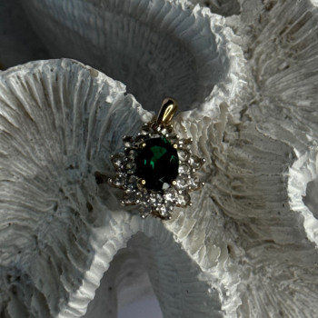 925 Sterling Silver Gold Plated Emerald & Beryl Pendant Length 0.80 Inch