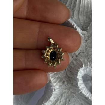 925 Sterling Silver Gold Plated Emerald & Beryl Pendant Length 0.80 Inch