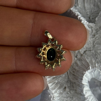 925 Sterling Silver Gold Plated Emerald & Beryl Pendant Length 0.80 Inch