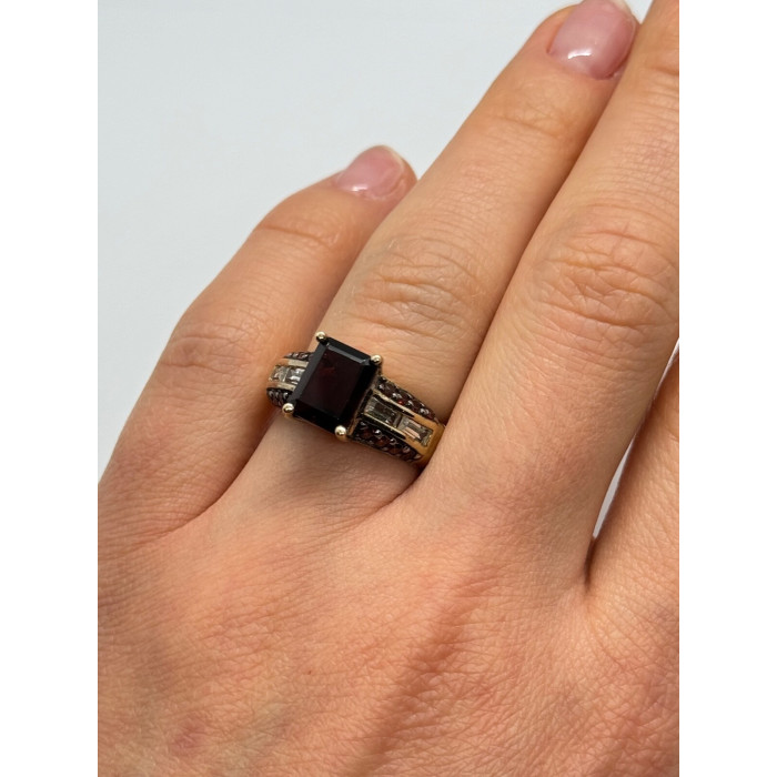 925 Sterling Silver Gold Plated Garnet & Goshenite Ring Size 6