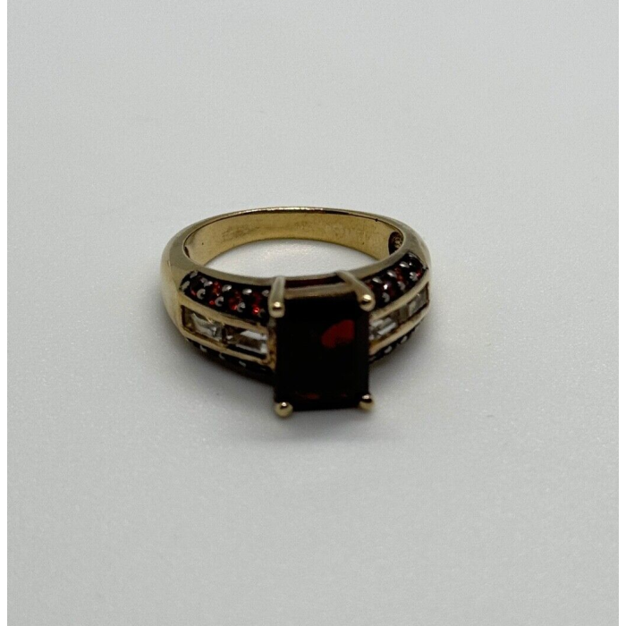 925 Sterling Silver Gold Plated Garnet & Goshenite Ring Size 6