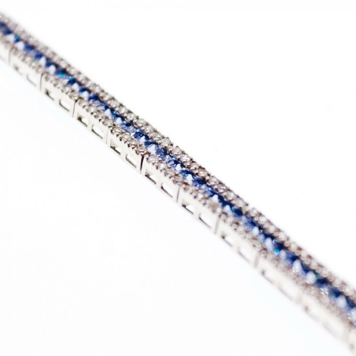 925 Sterling Silver Tanzanite & CZ Bracelet Size 7.5 IN