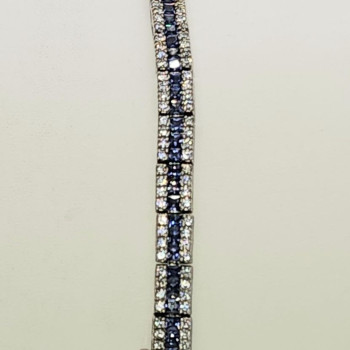 925 Sterling Silver Tanzanite & CZ Bracelet Size 7.5 IN