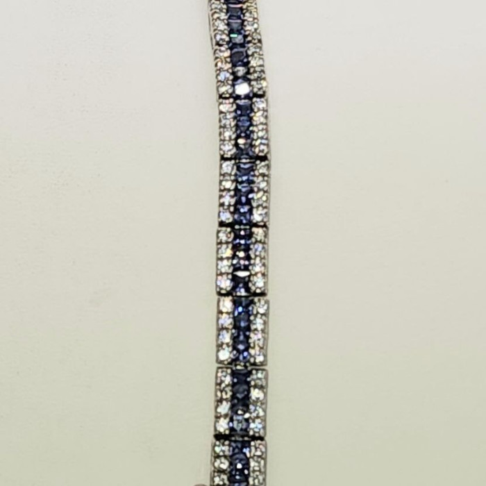925 Sterling Silver Tanzanite & CZ Bracelet Size 7.5 IN