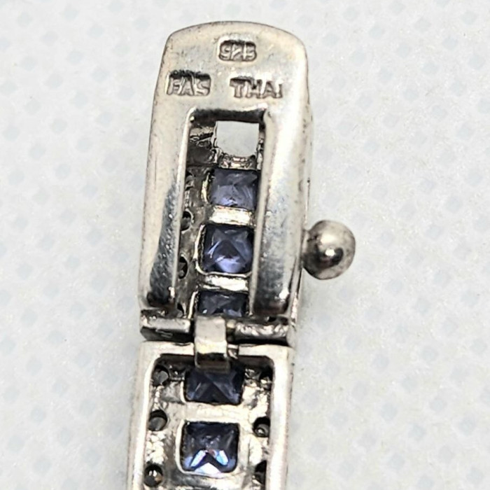 925 Sterling Silver Tanzanite & CZ Bracelet Size 7.5 IN