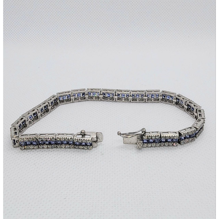 925 STERLING SILVER TANZANITE & CZ BRACELET SIZE 7.5 IN