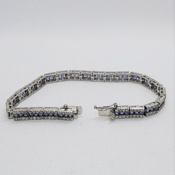 925 Sterling Silver Tanzanite & CZ Bracelet Size 7.5 IN