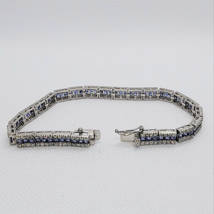 925 Sterling Silver Tanzanite & CZ Bracelet Size 7.5 IN