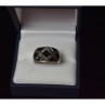 925 Sterling Silver Black Nephrite & Marcasites Ring Size 8