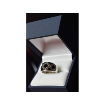 925 Sterling Silver Black Nephrite & Marcasites Ring Size 8