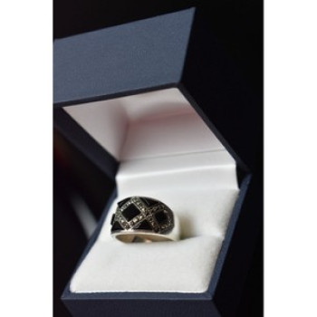 925 Sterling Silver Black Nephrite & Marcasites Ring Size 8