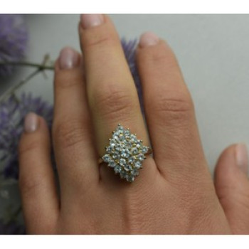 925 Sterling Silver Gold Plated Blue Spinel Ring Size 8