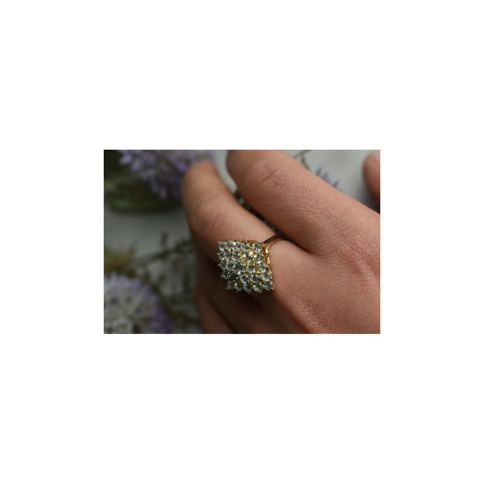 925 Sterling Silver Gold Plated Blue Spinel Ring Size 8