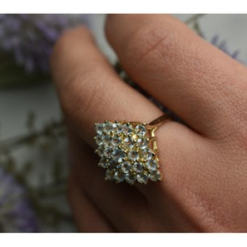 925 Sterling Silver Gold Plated Blue Spinel Ring Size 8