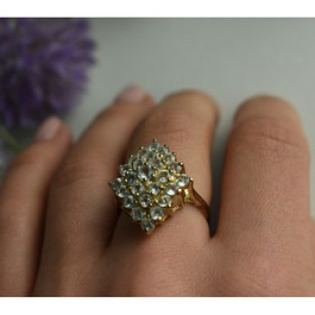 925 Sterling Silver Gold Plated Blue Spinel Ring Size 8