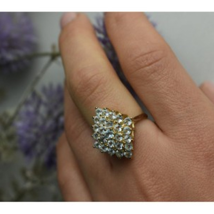 925 Sterling Silver Gold Plated Blue Spinel Ring Size 8