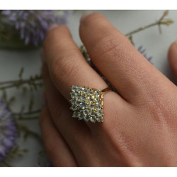 925 Sterling Silver Gold Plated Blue Spinel Ring Size 8