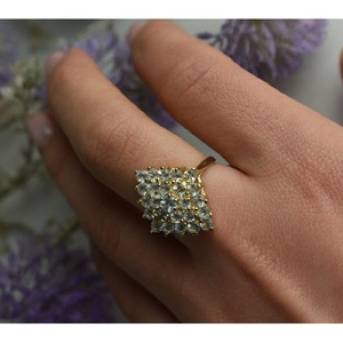 925 Sterling Silver Gold Plated Blue Spinel Ring Size 8