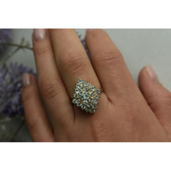 925 Sterling Silver Gold Plated Blue Spinel Ring Size 8