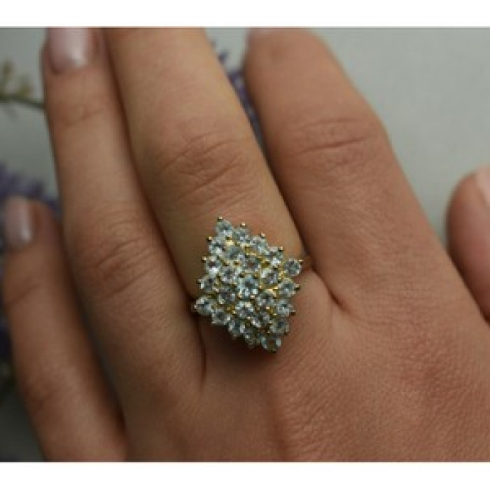 925 Sterling Silver Gold Plated Blue Spinel Ring Size 8