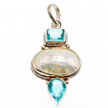925 Sterling Silver Mother OF Pearl & Topaz Pendant