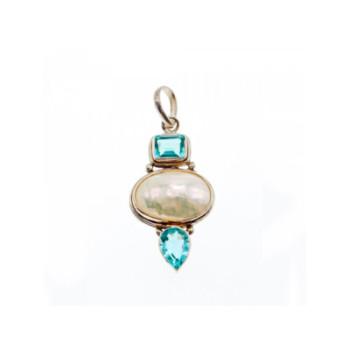 925 STERLING SILVER MOTHER OF PEARL & TOPAZ PENDANT