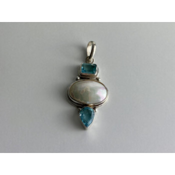 925 STERLING SILVER MOTHER OF PEARL & TOPAZ PENDANT