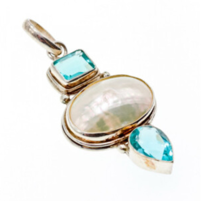 925 Sterling Silver Mother OF Pearl & Topaz Pendant