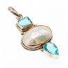 925 Sterling Silver Mother OF Pearl & Topaz Pendant