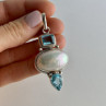 925 Sterling Silver Mother OF Pearl & Topaz Pendant