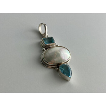 925 STERLING SILVER MOTHER OF PEARL & TOPAZ PENDANT