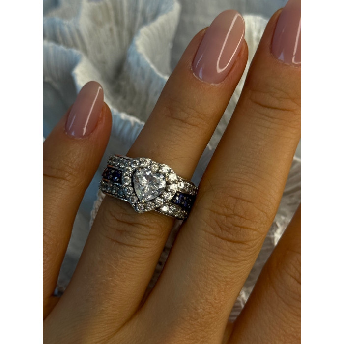 925 Sterling Silver Beryl & Sapphire Heart Ring Size 6